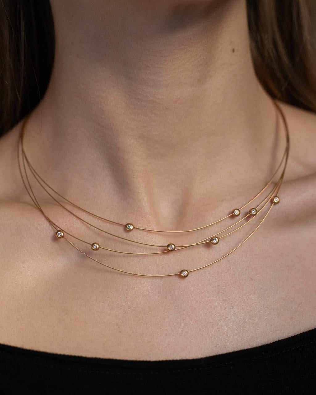 Mehrstrangige Mappin & Webb Diamant-Halskette aus 18 Karat Gelbgold mit Diamanten (Rundschliff) im Angebot