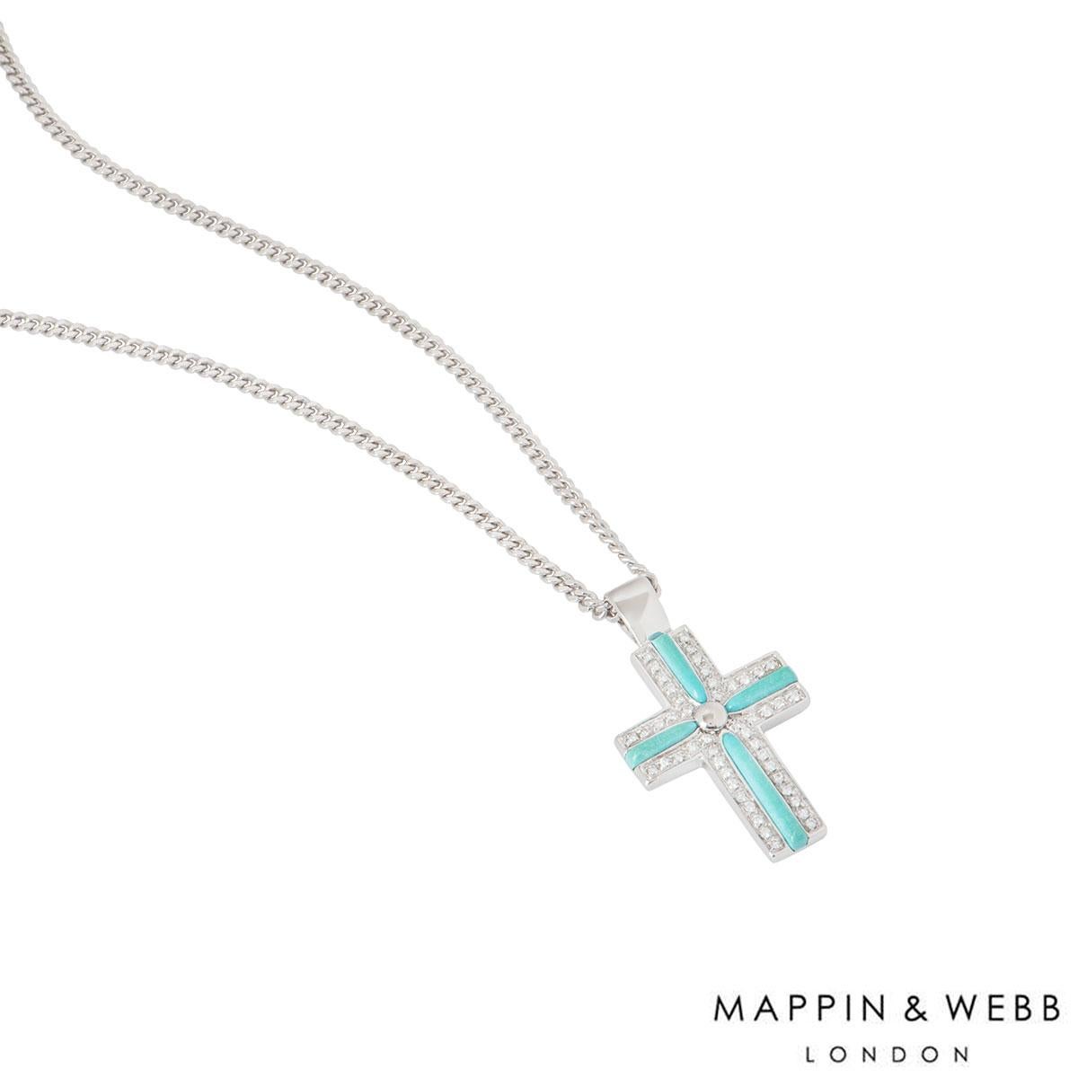 Mappin & Webb Diamond and Turquoise Cross Pendant Necklace In Good Condition In London, GB