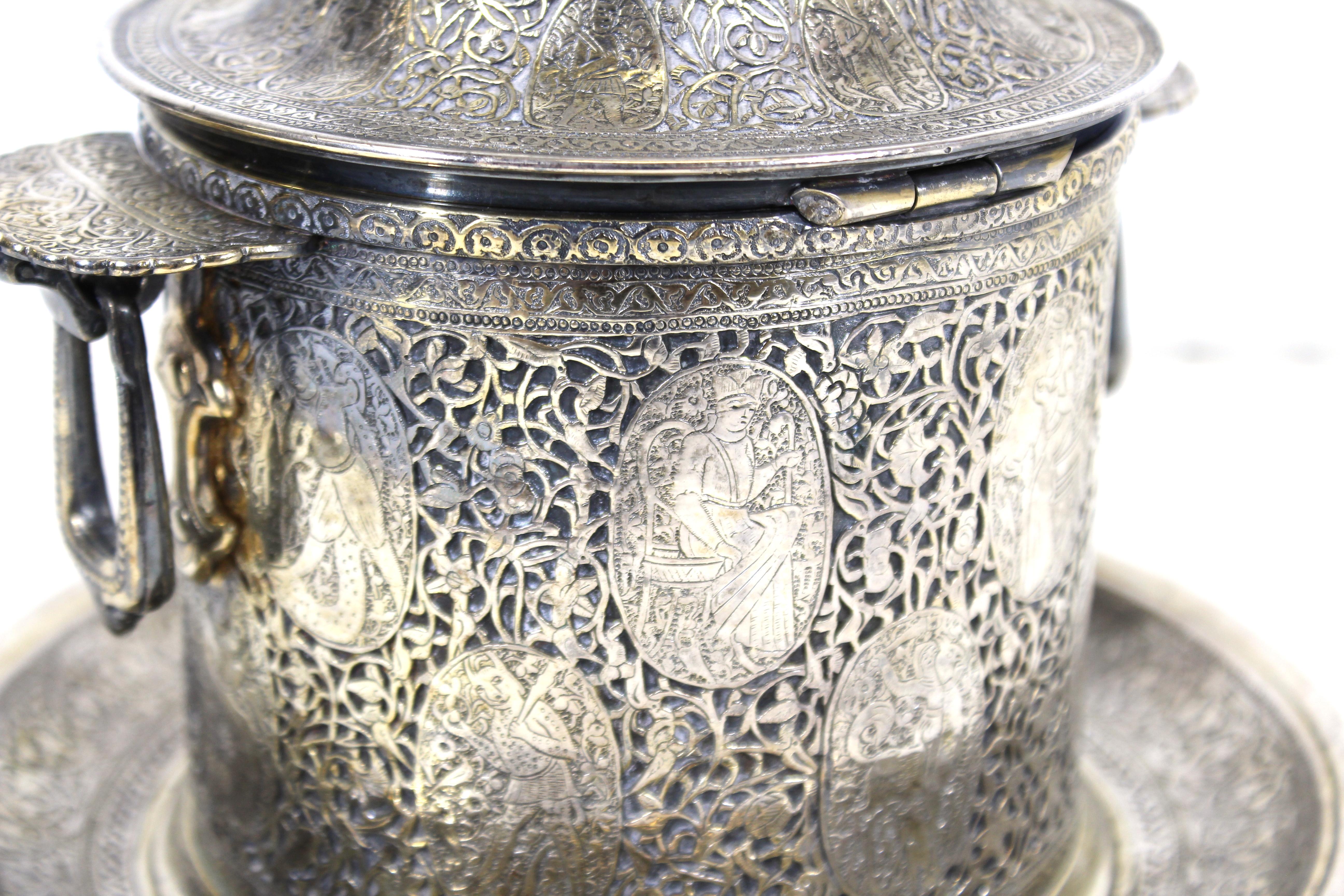 Late 19th Century Mappin & Webb Qajar Style Silver Plated Biscuit Box For Sale