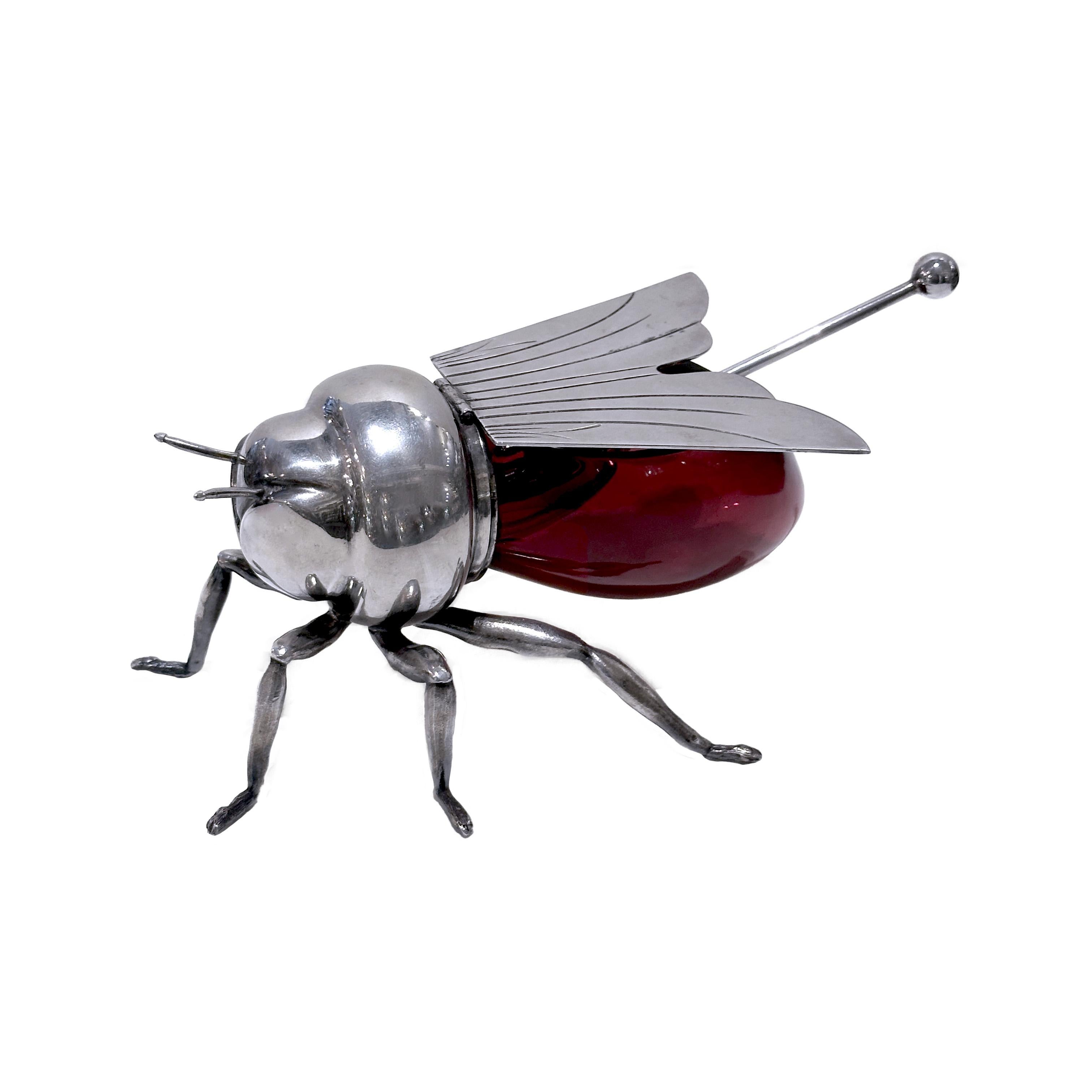 Mappin & Webb red Honey bee honey pot, circa 1910 In Good Condition For Sale In Paris, FR