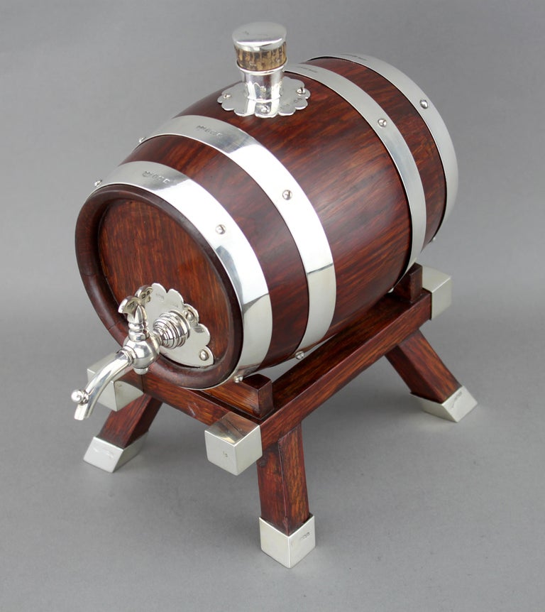 Mappin and b, Silver and Wooden Barrel / Keg with Tap for Whiskey