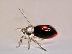 Mappin & Webb Silver Plated & Ruby Glass Bee Honey Pot Circa 1950