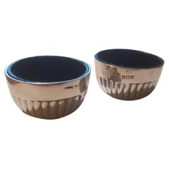 Mappin & Webb Sterling Silver and Blue Glass Salt and Pepper cellars dated 1919