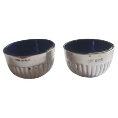 Mappin & Webb Sterling Silver and Blue Glass Salt and Pepper cellars dated 1919