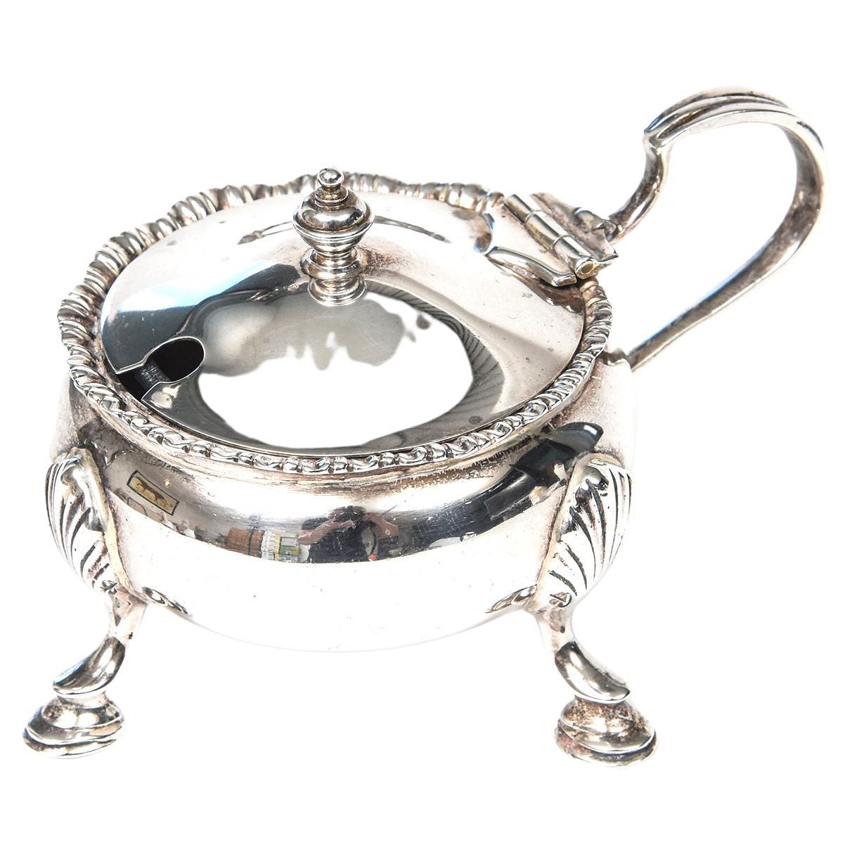 Mappin & Webb Sterling Silver Footed Mustard Pot with Glass Liner, Circa 1929