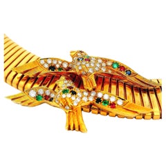 Mappin & Webb Tapered Tubogas 18K Yellow Gold Two Gem-Birds Set