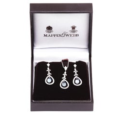 Mappin & Webb White Gold, Diamond and Aquamarine Earrings and Pendant Set