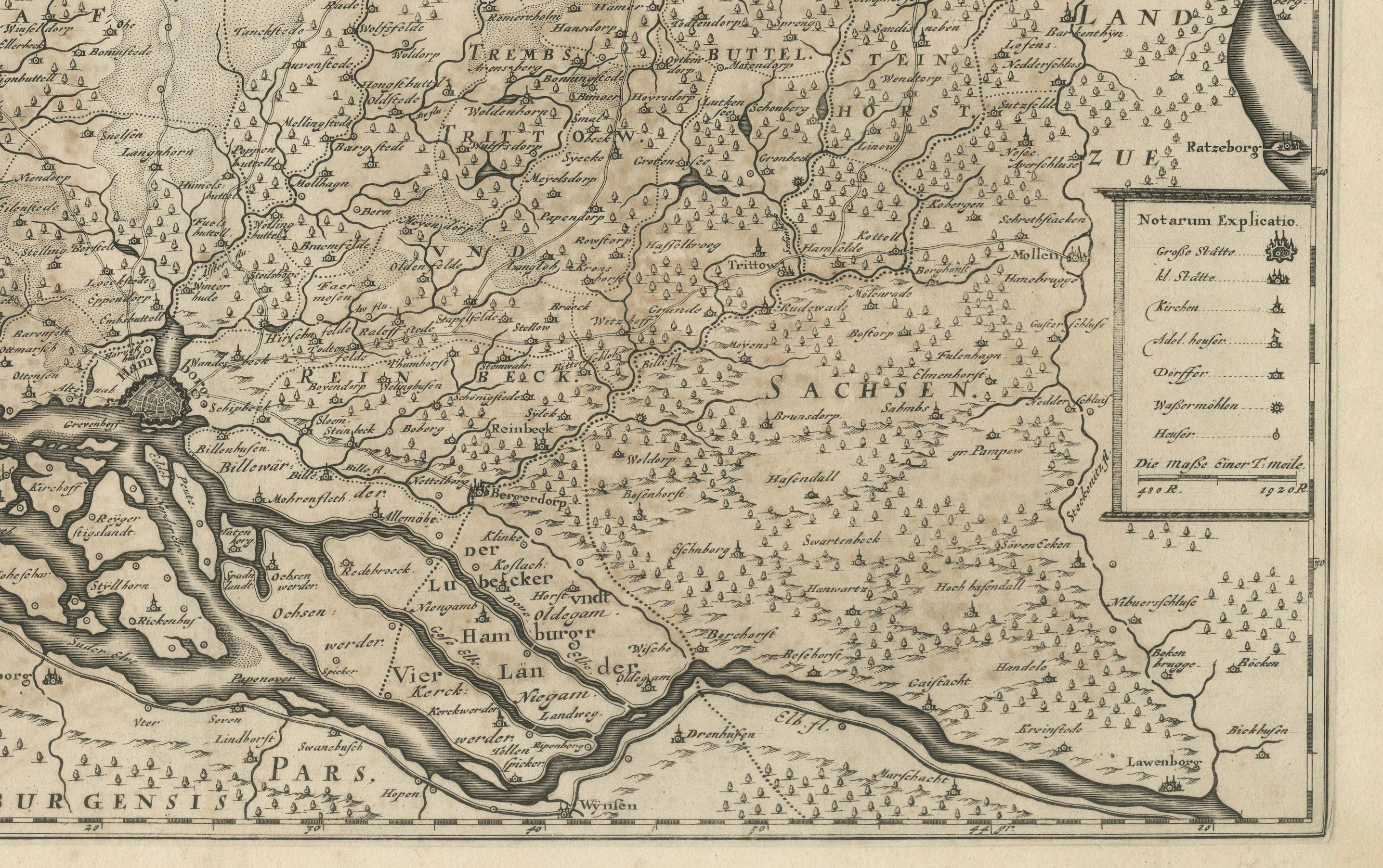 Mapping Stormarn : chef-d'œuvre cartographique de Johannes Meier, 1650 Bon état - En vente à Langweer, NL