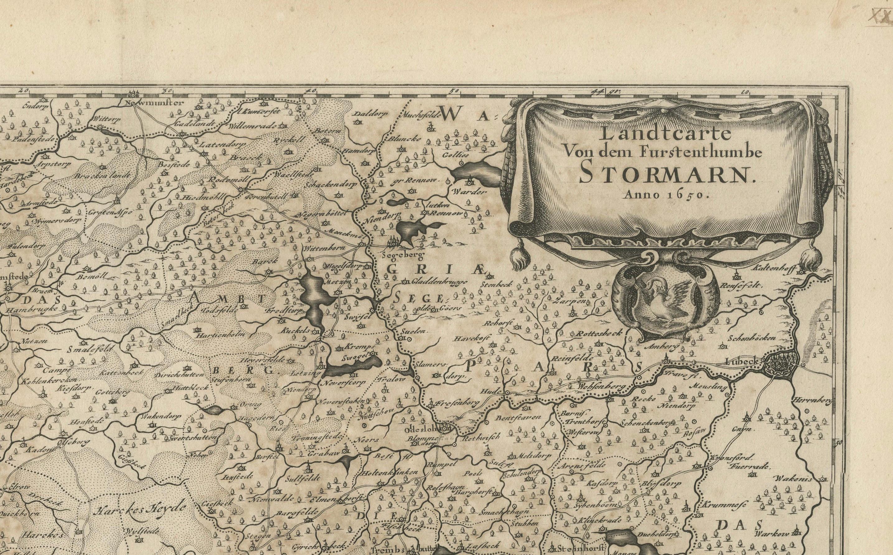 Milieu du XVIIe siècle Mapping Stormarn : chef-d'œuvre cartographique de Johannes Meier, 1650 en vente