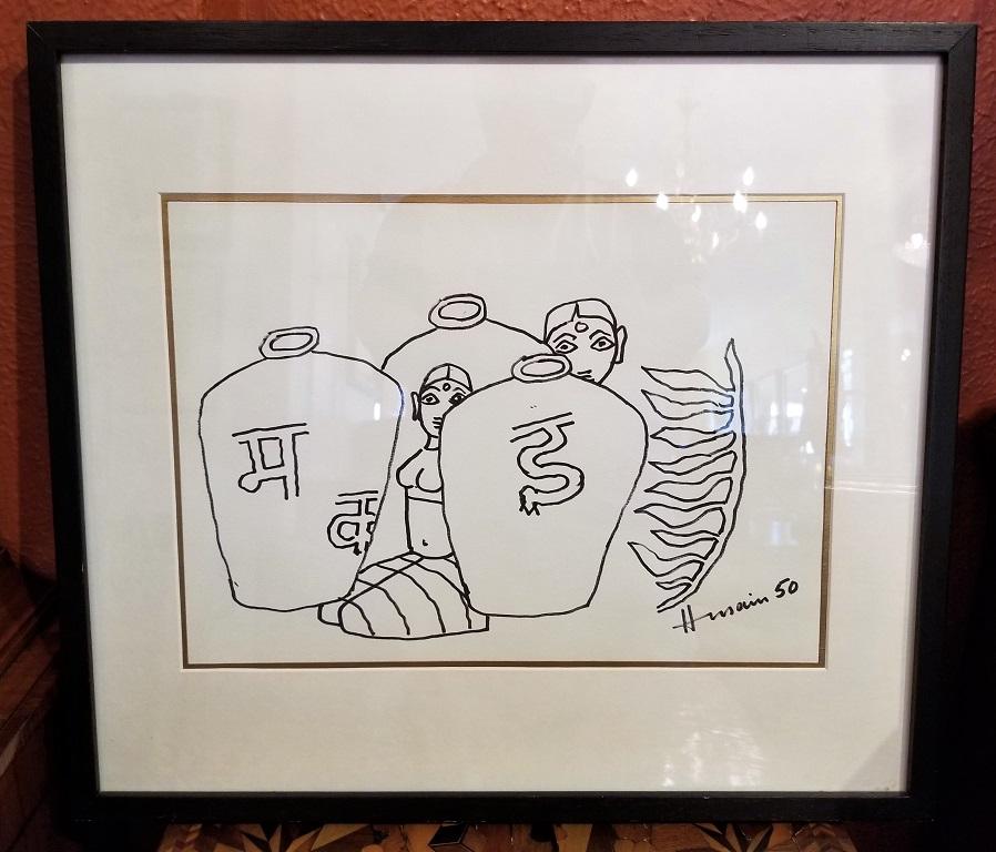 Presenting a glorious and important contemporary piece of Art by probably the most recognized Indian Master, Maqbool Fida Husain - Pen & Ink on Paper Untitled, 1950.

This piece has impeccable provenance!

It was purchased by a Private Dallas