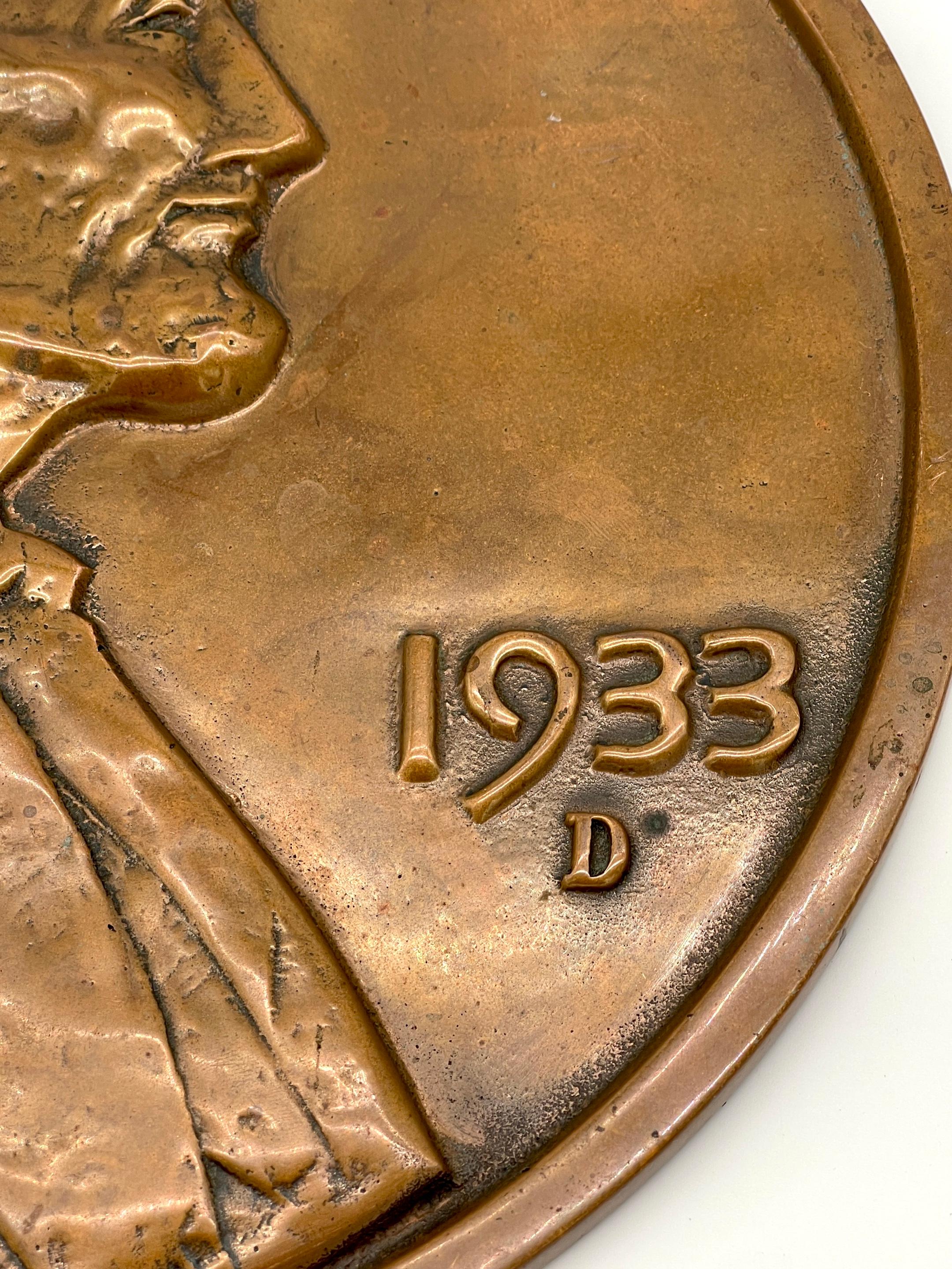 American Maquette/Sculpture of Victor David Brenner's 1933 D Lincoln Penny Front/ Obverse For Sale