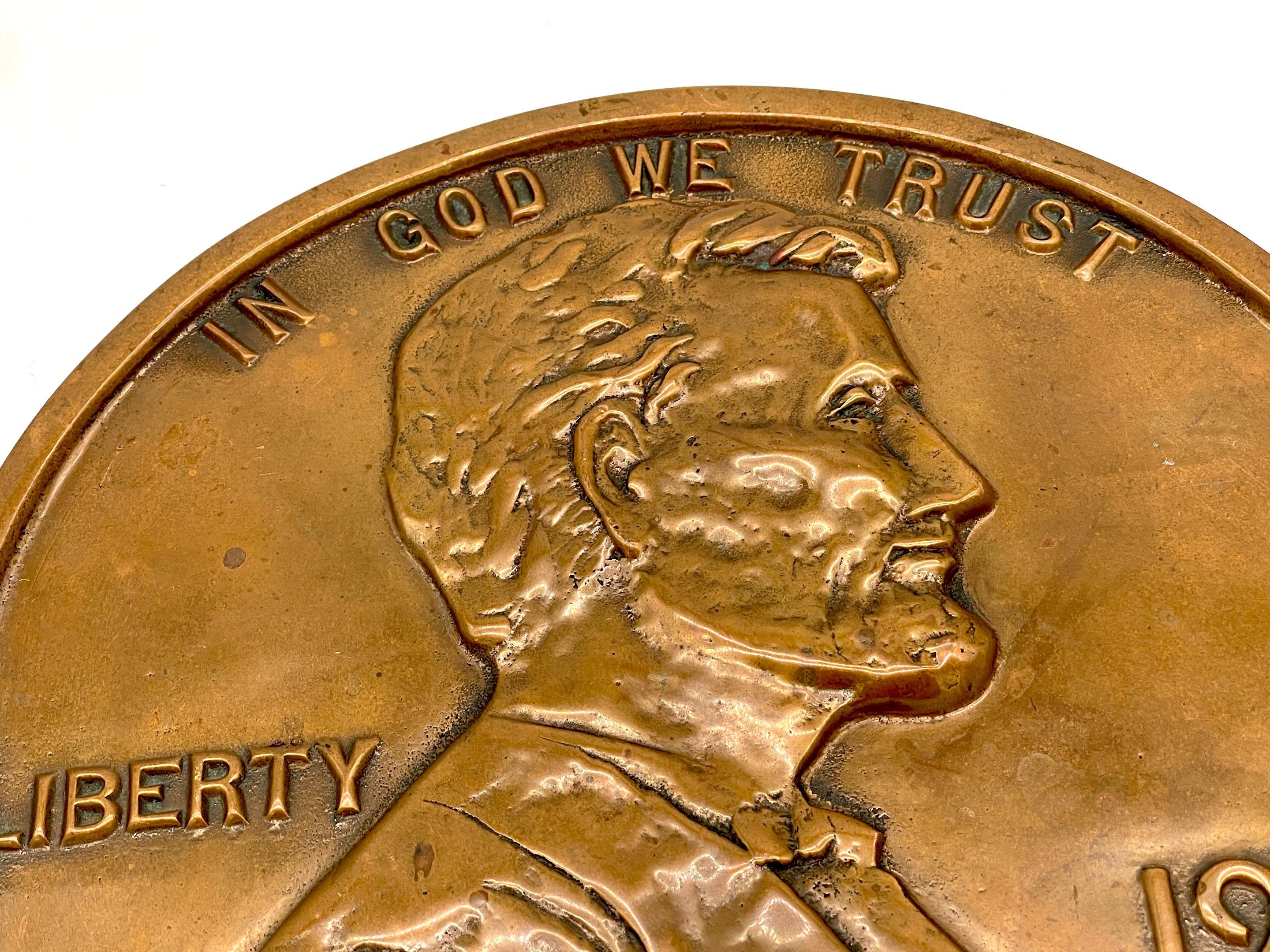 Cast Maquette/Sculpture of Victor David Brenner's 1933 D Lincoln Penny Front/ Obverse For Sale