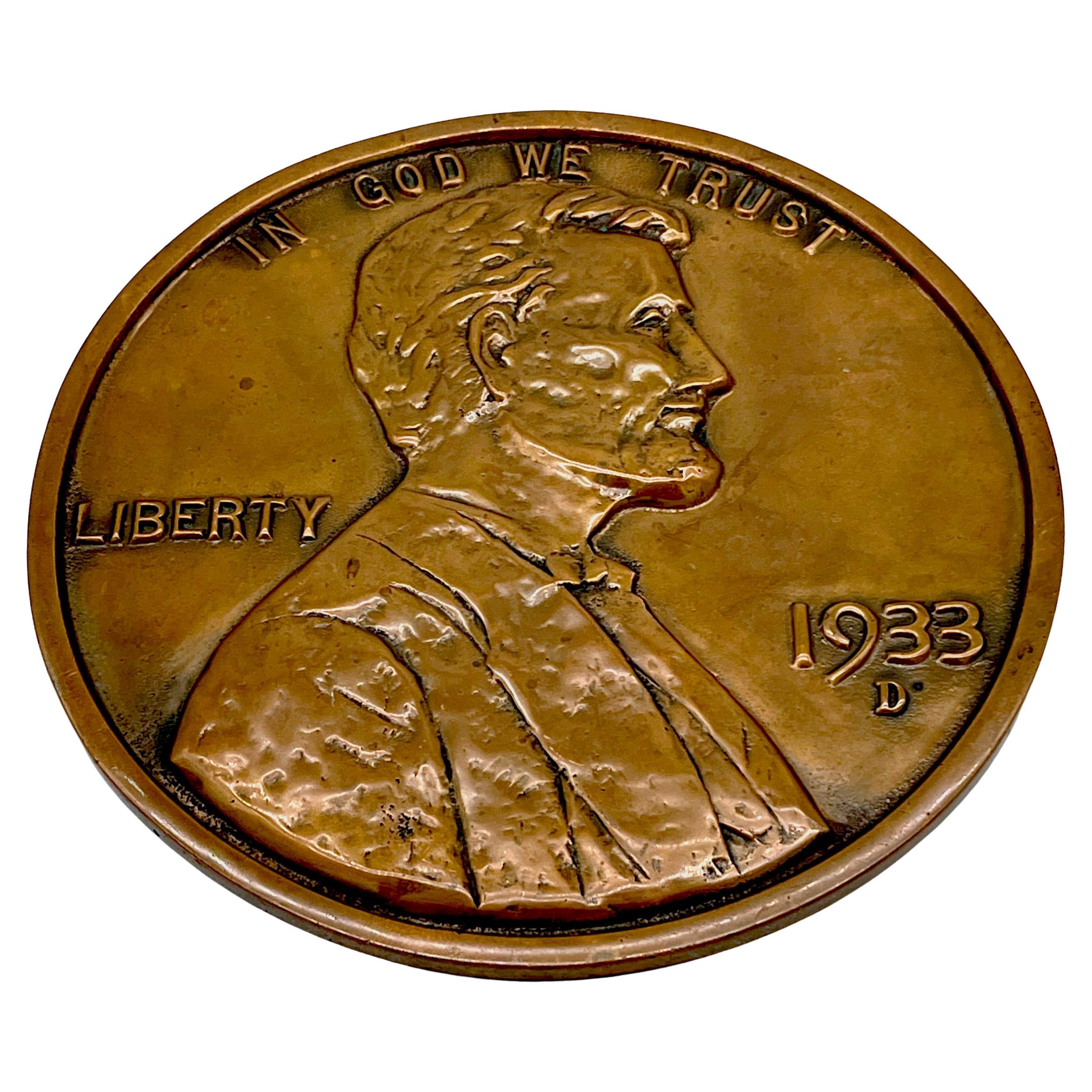 Maquette/Sculpture of Victor David Brenner's 1933 D Lincoln Penny Front/ Obverse For Sale