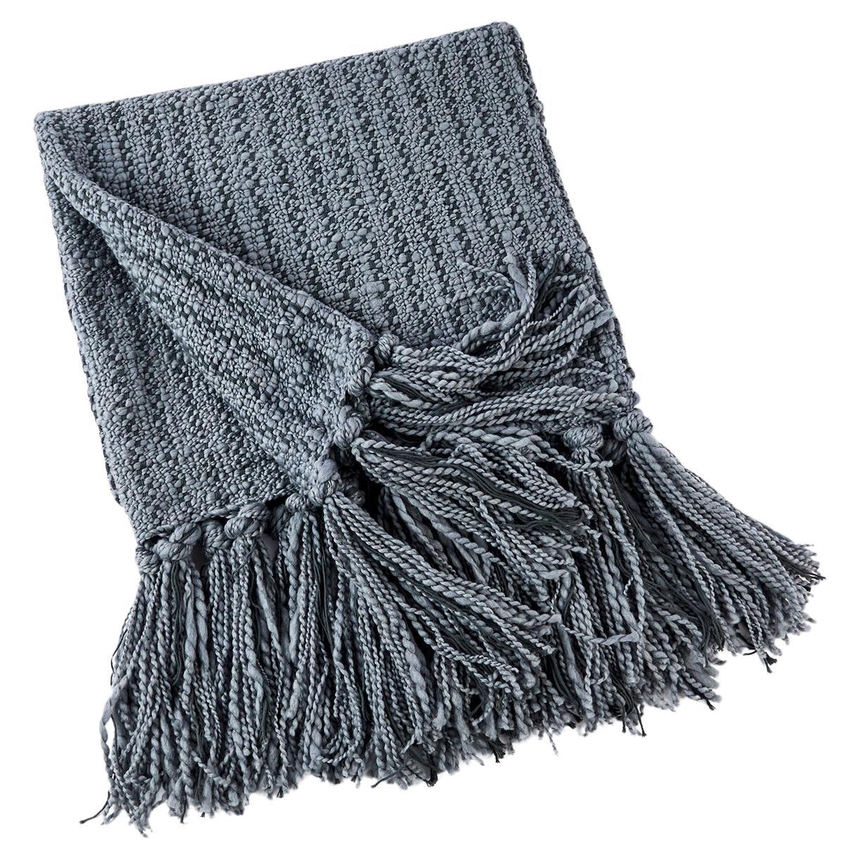 Mar Blue Gray Textured Organic Cotton Throw Blanket For Sale