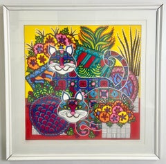 Mara Lynn Abboud Calico Cats Sérigraphie épreuve d'artiste , signée & encadrée