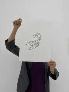 Scorpius, Tinte auf Papier, 40 x 30 cm, Feministisch, Zodiac-Serie, 2024.