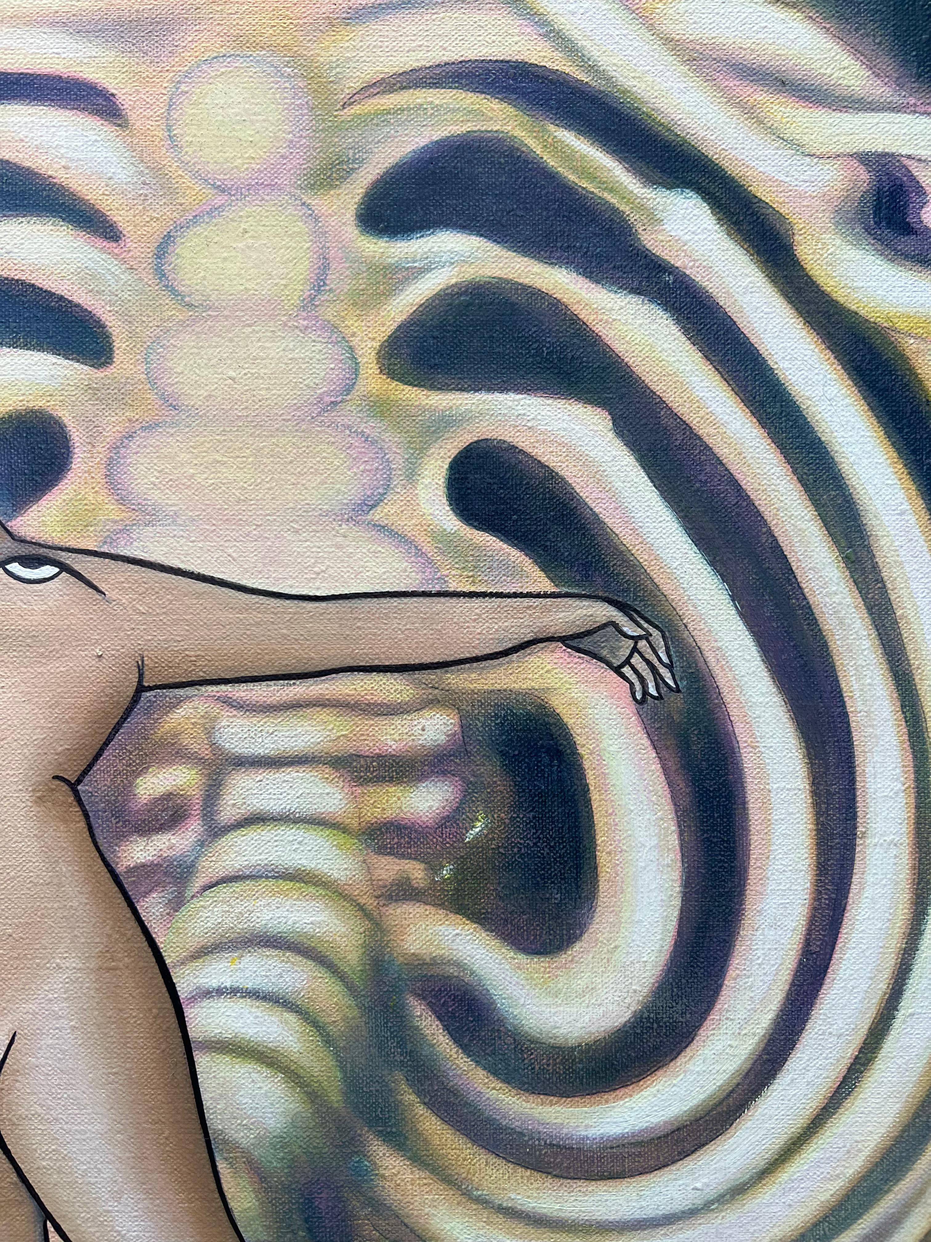 La propuesta de María Conejo consiste en una serie de óleos y dibujos a tinta que ofrecen una exploración profunda e íntima de las emociones que llevamos dentro. Las obras representan un paisaje anatómico, en el que cada órgano simboliza una morada