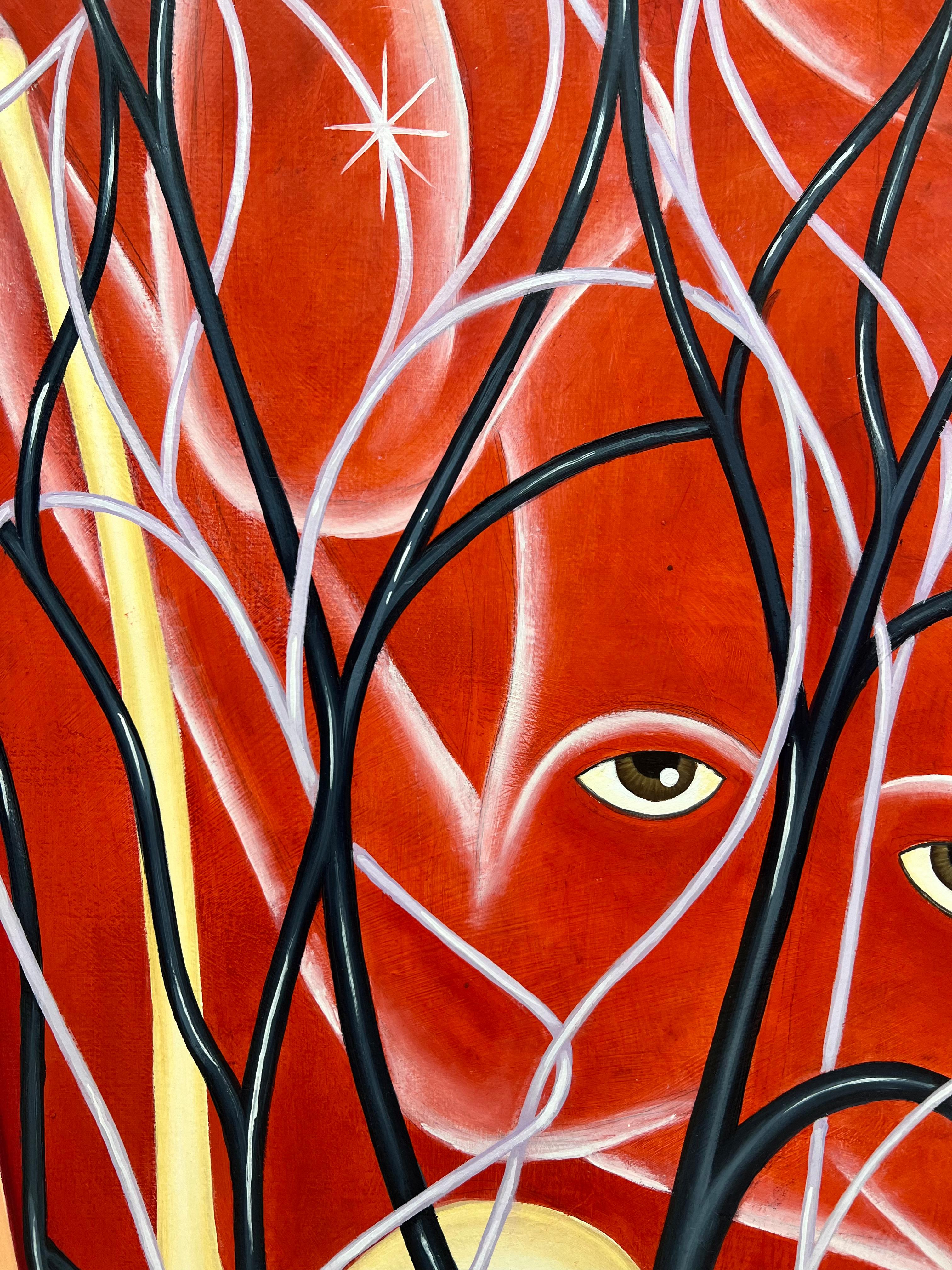 „La mano creadora y el impulso creativo“ anatomisch, kosmisch, Emotionen, Traumlandschaft – Painting von María Conejo