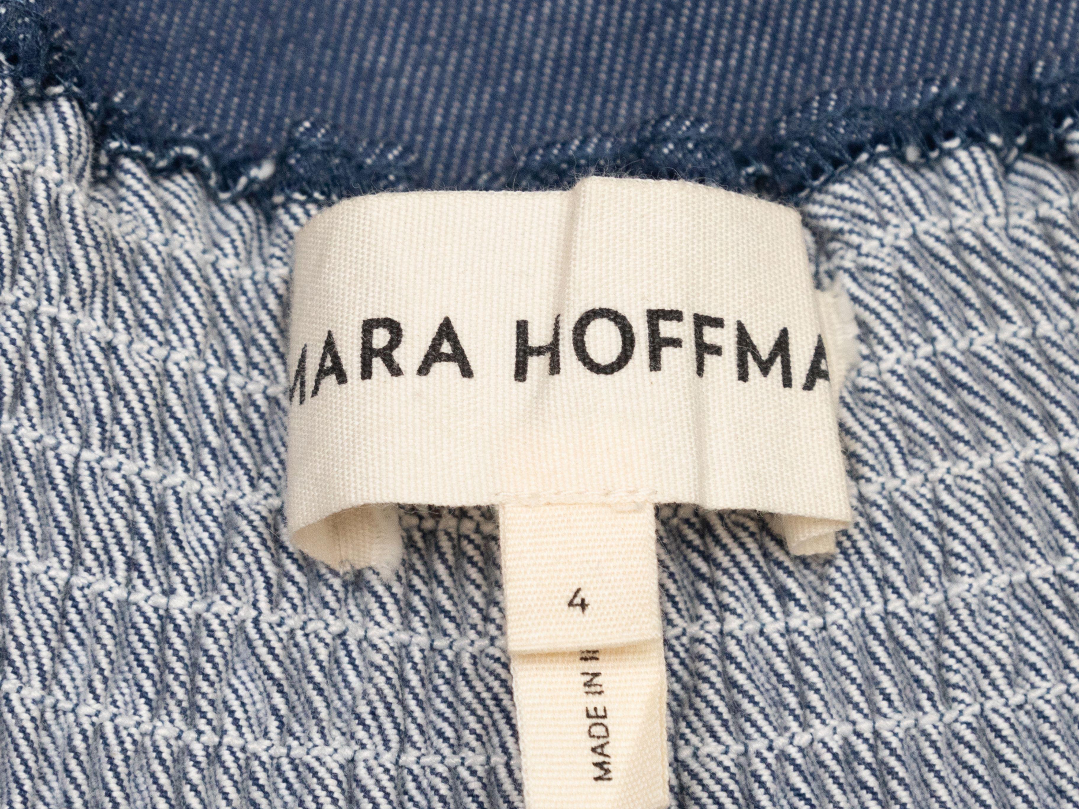 Product Details: Dark wash denim sleeveless maxi dress by Mara Hoffman. V-neck. Zip closure at center front. 28