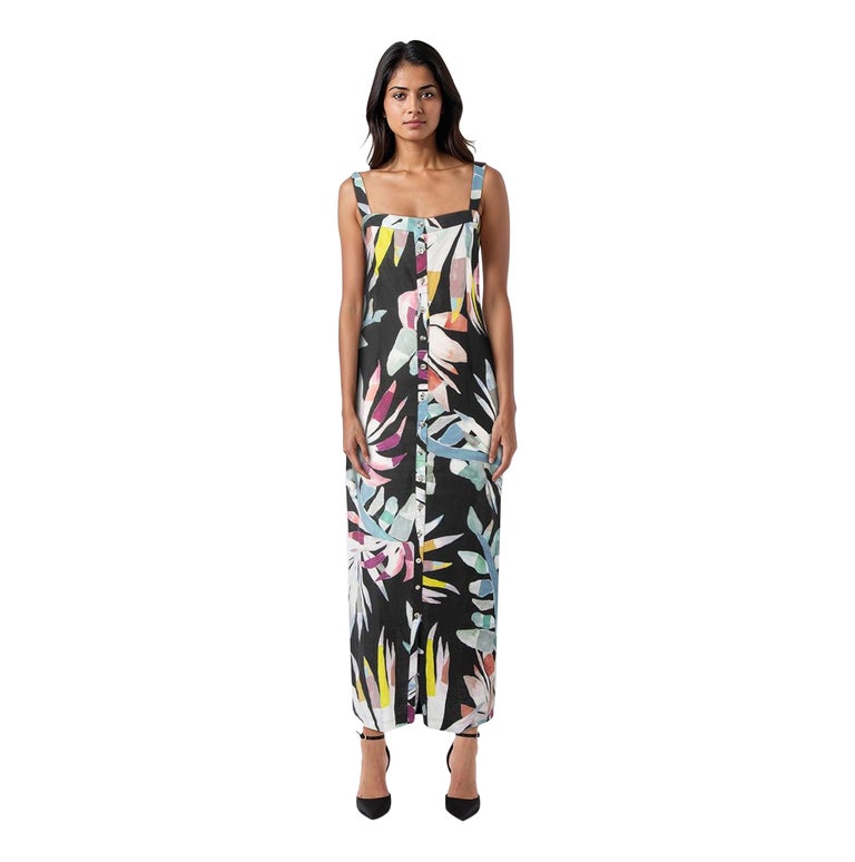 Mara Hoffman Floral Print Maxi Linen Dress Size M at 1stDibs