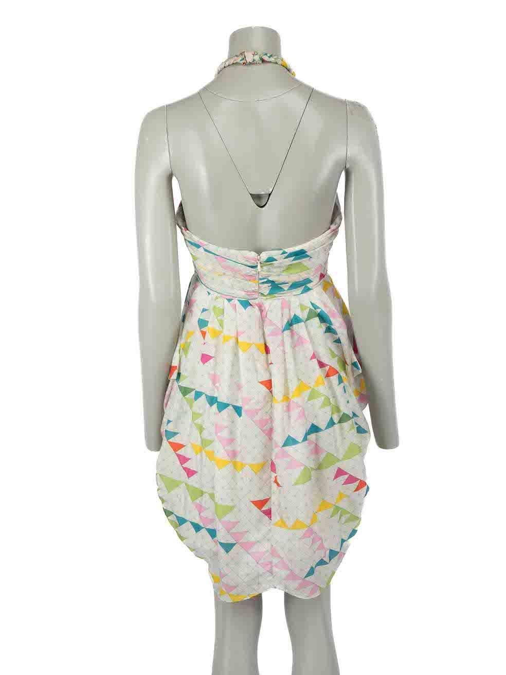 Mara Hoffman Geometric Silk Halterneck Mini Dress Size L In Good Condition For Sale In London, GB