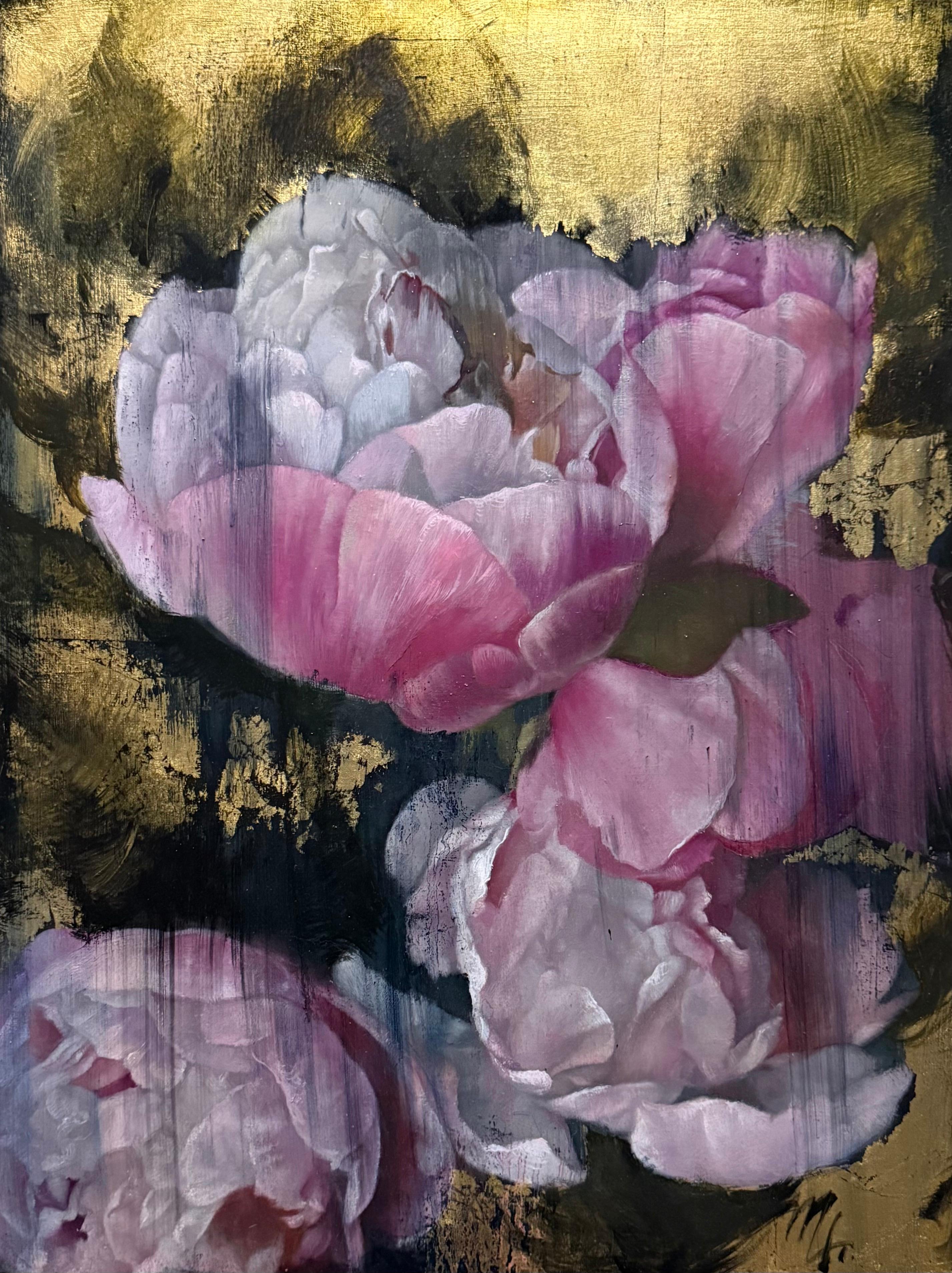 Still-Life Painting di Mara Light - Peonie d'oro, Pittura a olio