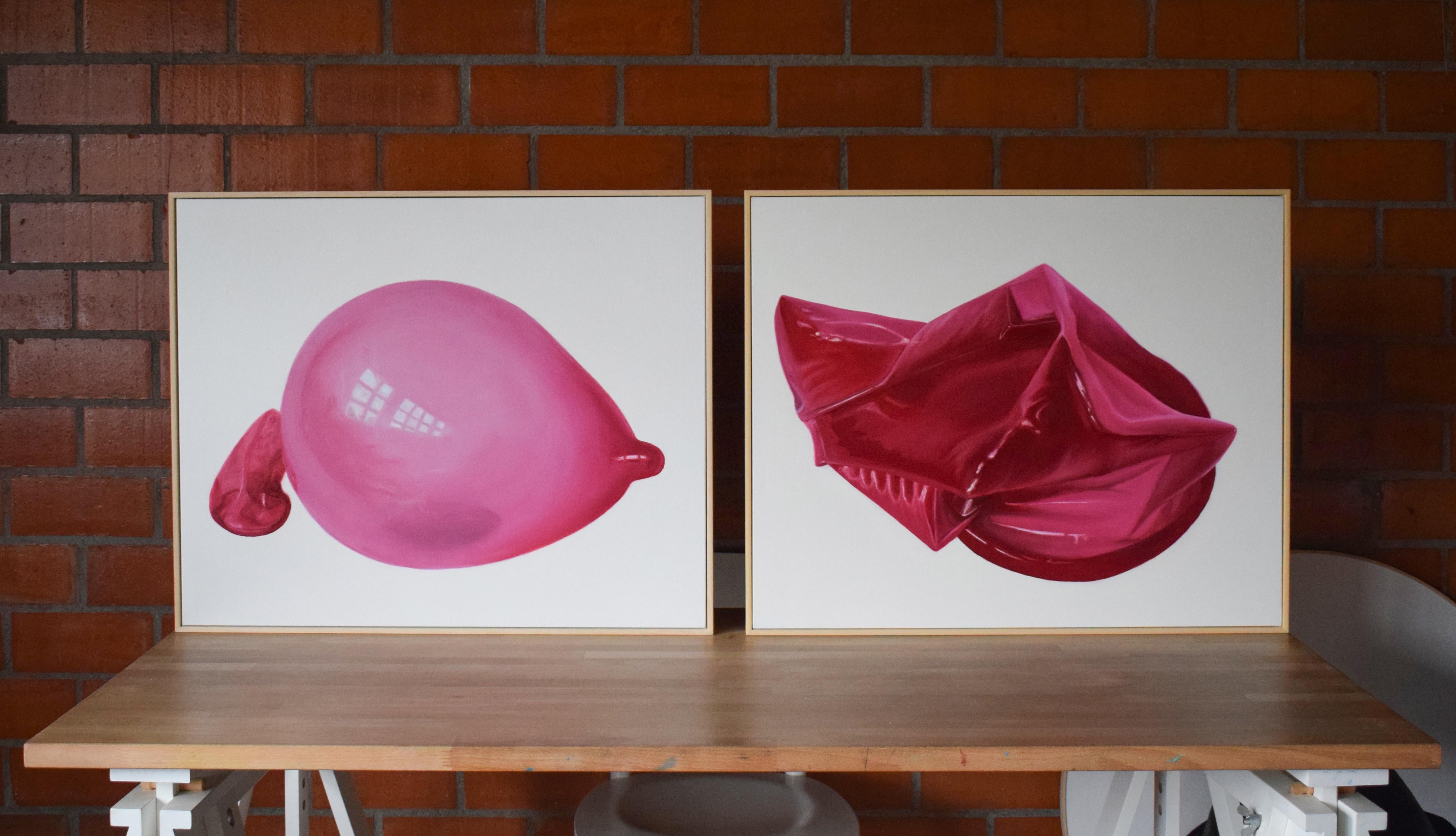 Cherry Bubble. Mittelgroßes zeitgenössisches Pop-Ölgemälde in glänzenden Rosa-Tönen im Angebot 6