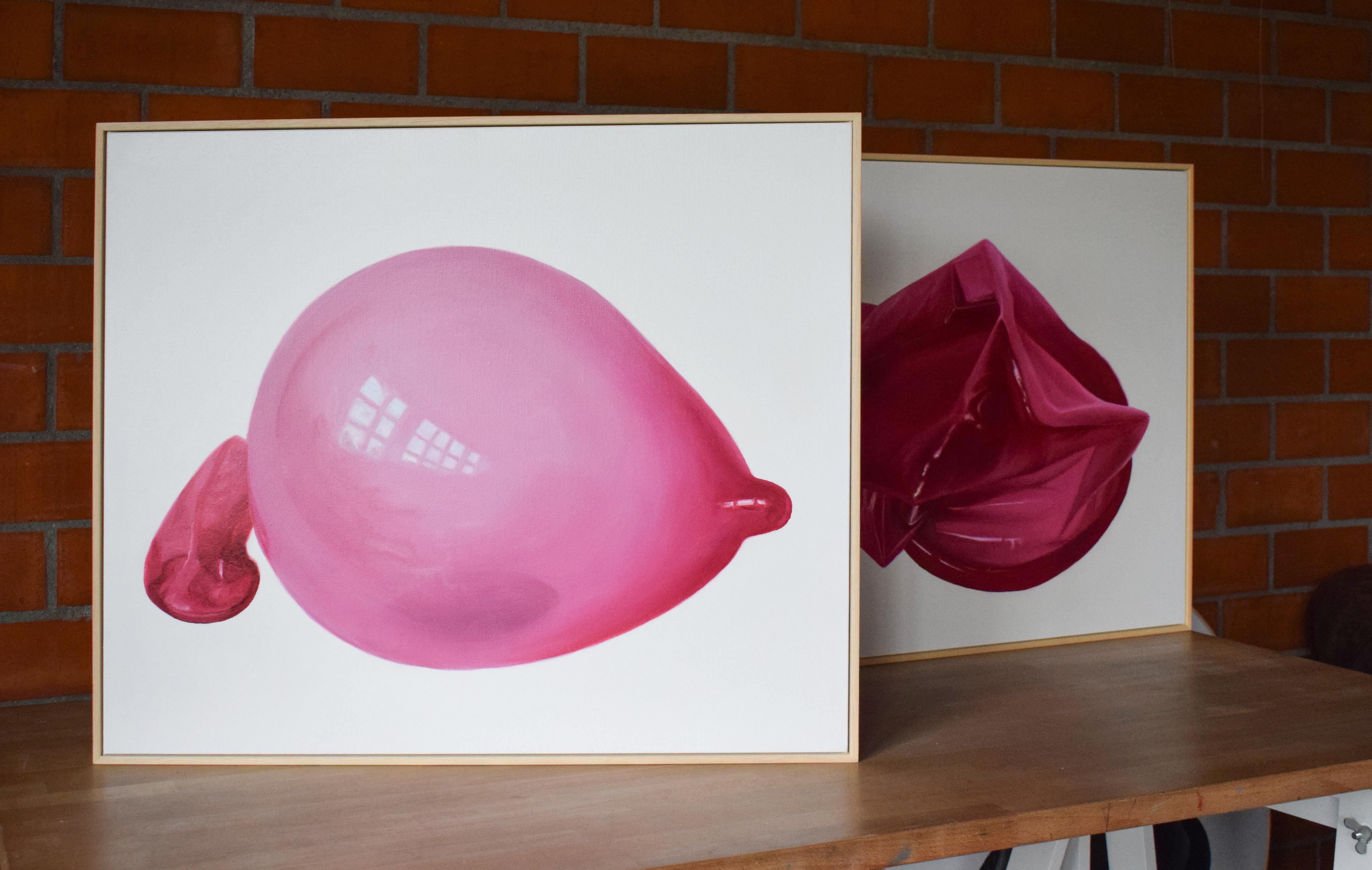 Cherry Bubble. Mittelgroßes zeitgenössisches Pop-Ölgemälde in glänzenden Rosa-Tönen im Angebot 7