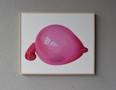 Gonfiamento di bolle rosa con cornice Pittura a olio su tela Composizione pop