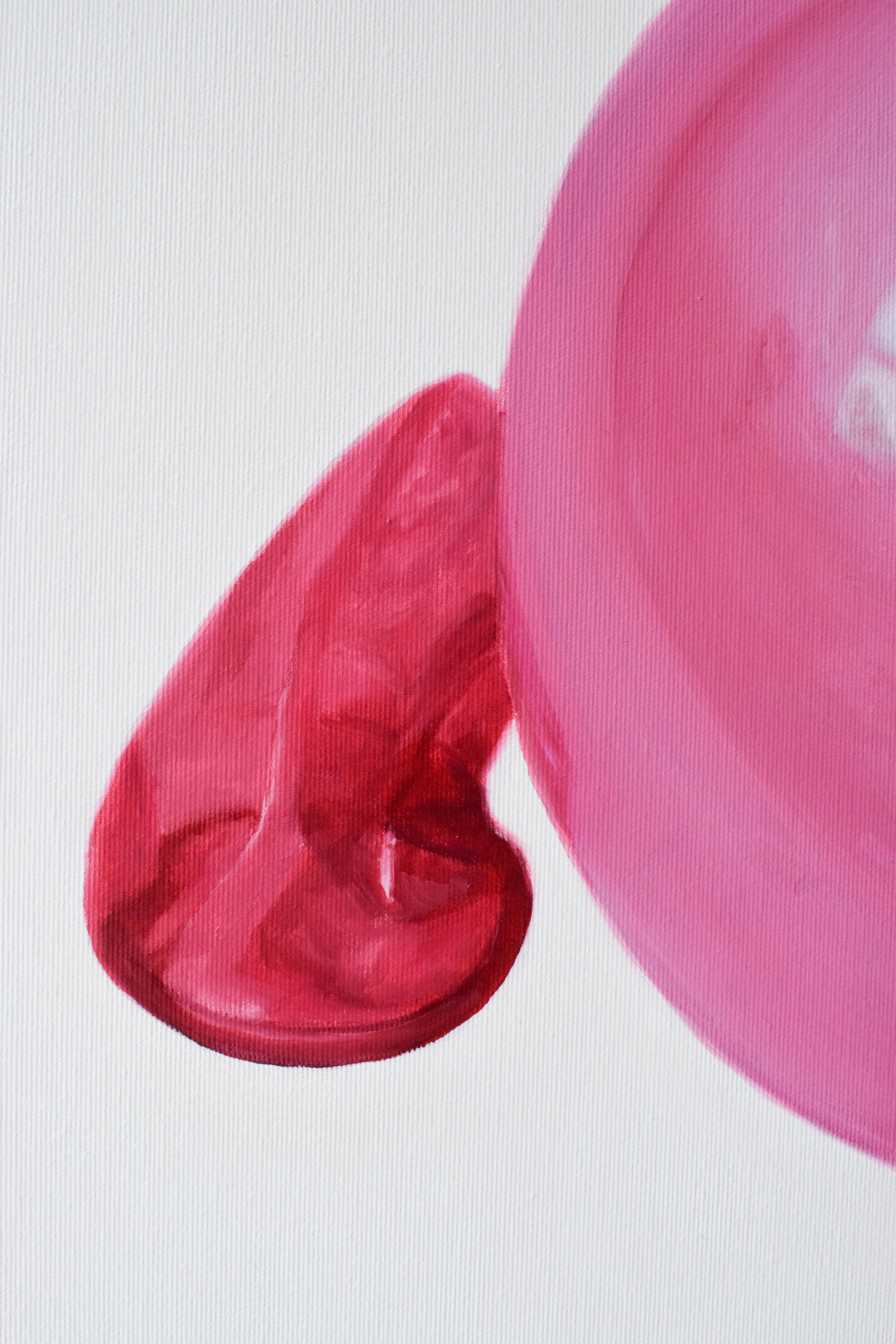 Cherry Bubble. Mittelgroßes zeitgenössisches Pop-Ölgemälde in glänzenden Rosa-Tönen im Angebot 1