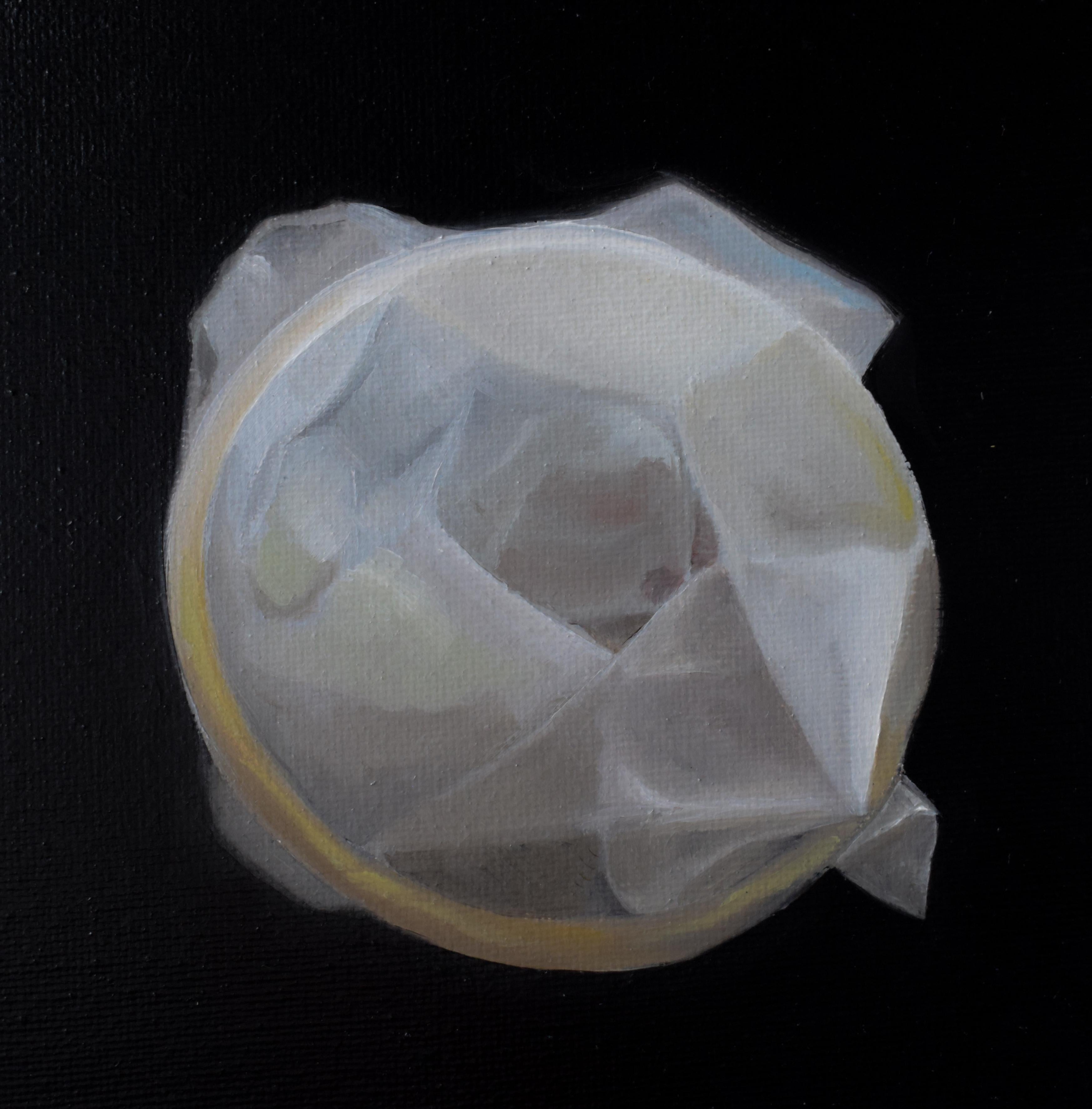Pintura al óleo pop contemporánea enmarcada. Transparencias. Preservativo como chicle salado en venta 1