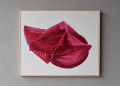 Cherry Chewing Gum Framed Photorealistic Pop Painting in Red Tones Oil on Canvas