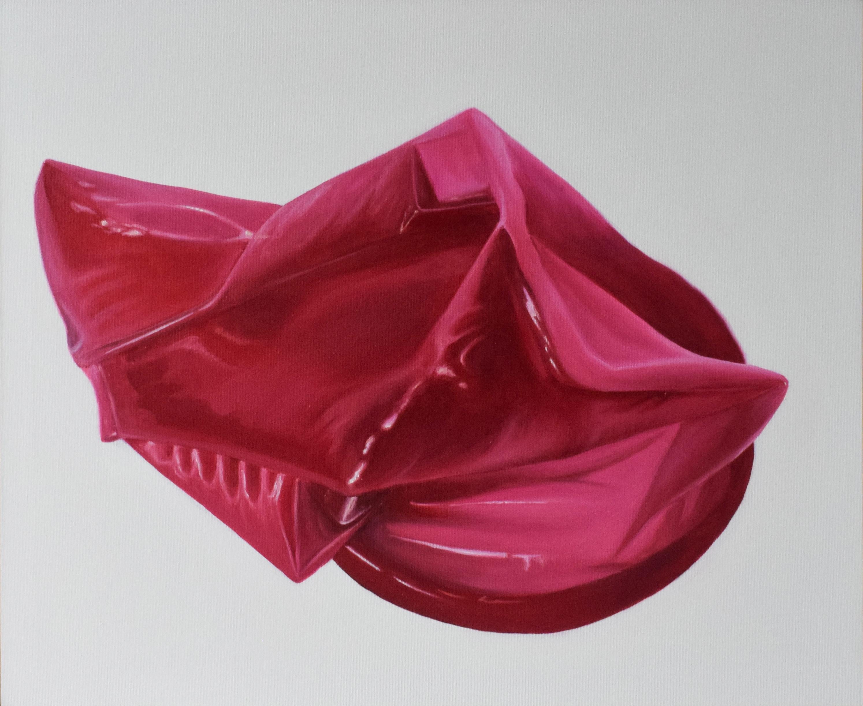 Kirsche Kaugummi Gerahmtes Contemporary Pop Ölgemälde mit sinnlicher Abstraktion (Grau), Abstract Painting, von María Magán