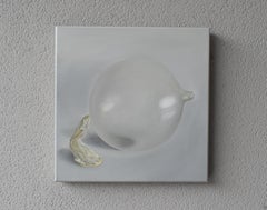 White Bubble Framed Contemporary Oil Painting in Pale Tonalities