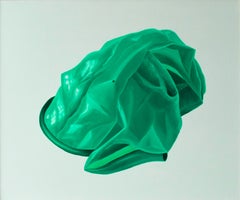 Folded Green Latex Form Framed Acrylic Painting on Canvas Sculptural Pop Work