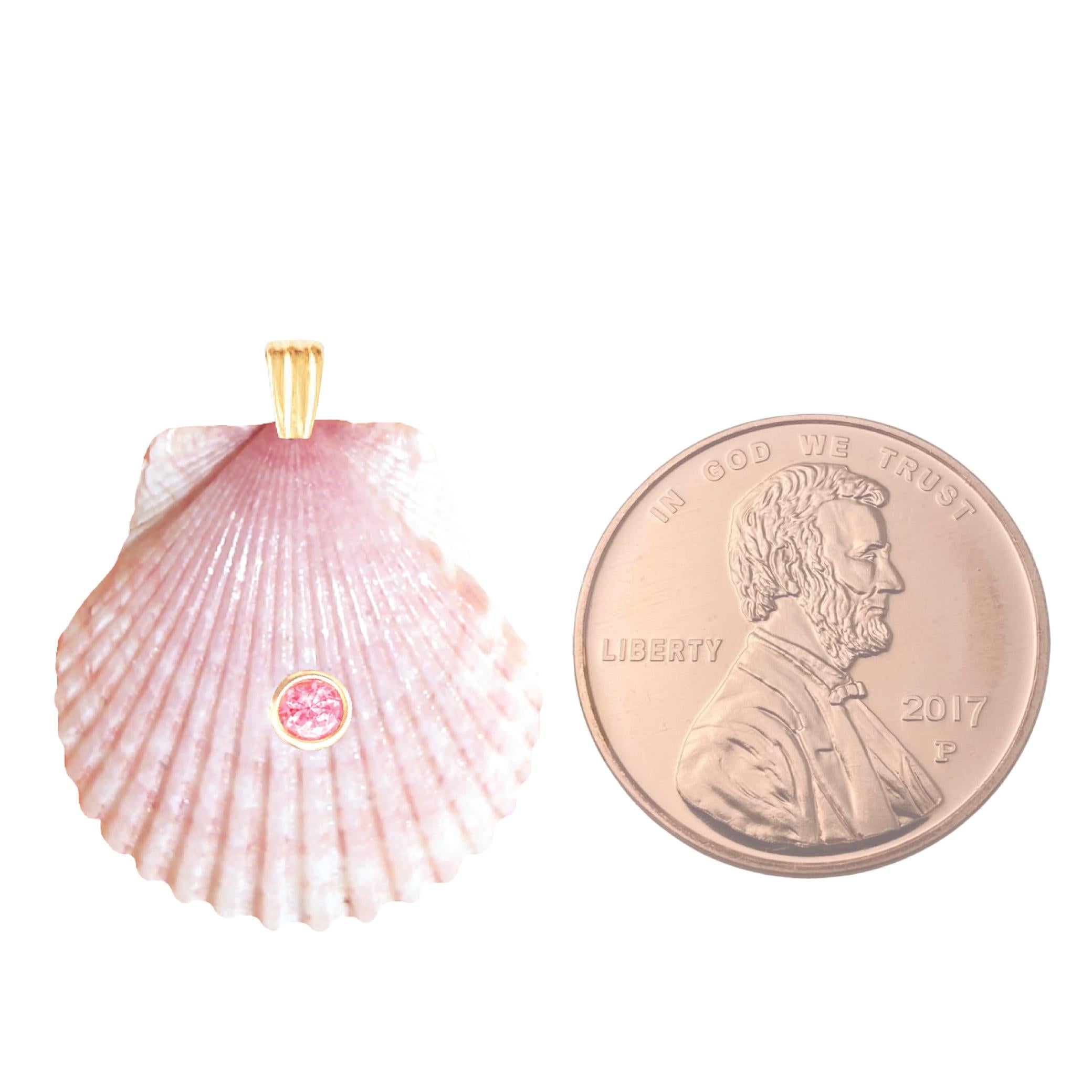 Mara Natural Shell Pendant with 14k Gold and Natural Pink Tourmaline Gemstone In New Condition For Sale In Miami, FL