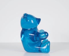 "Oso de peluche (Azul marino con destellos)" escultura de acrílico fundido con destellos