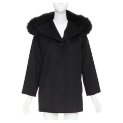 MARA STUDIO Manteau à capuche avec col bordé de fourrure en laine vierge de mangue, taille 36 (XXS)