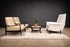 Table basse moderne brésilienne en bois dur et travertin, Giuseppe Scapinelli