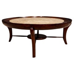 Table basse moderne brésilienne en bois dur et travertin, Giuseppe Scapinelli