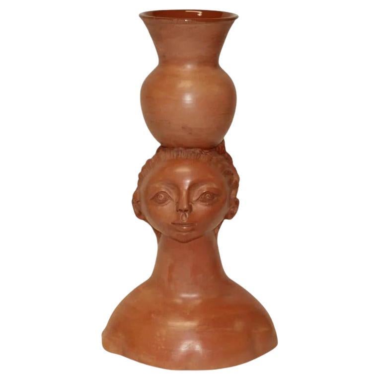 Marais Jean, Terracotta "Head of a Woman Carrying an Urn" Vase For Sale