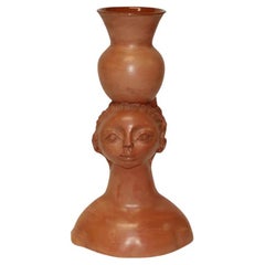 Retro Marais Jean, Terracotta "Head of a Woman Carrying an Urn" Vase