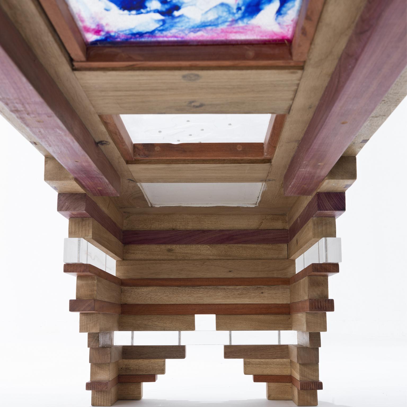XXIe siècle et contemporain Banc en bois de Marajo réfléchissant couleur ciel en vente