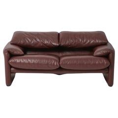 Maralunga 2-Seater Sofa by Cassina, Original Cocoa Brown Natural Leather