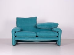 Maralunga 2 Seater Sofa by Vico Magistretti Upholstery in Ocean Green Corduroy