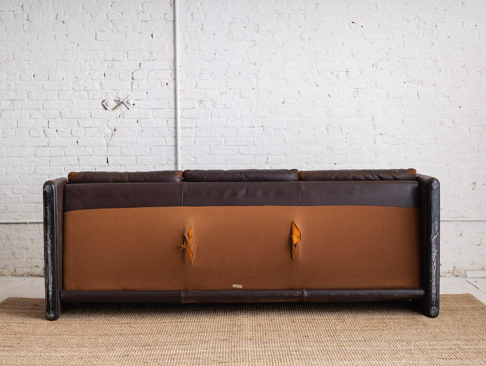 Maralunga 3 Seat Sofa by Vico Magistretti for Cassina in Chocolate Brown Leather 4