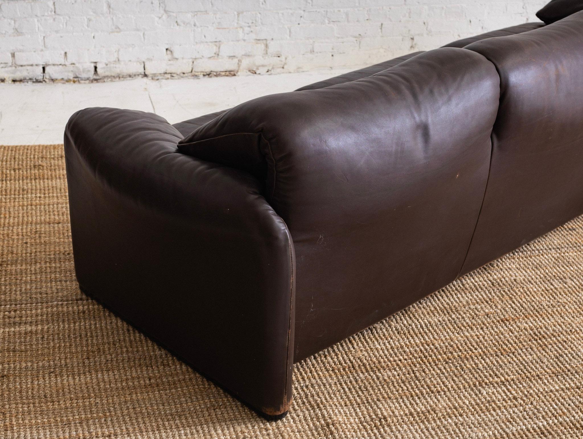 Maralunga 3 Seat Sofa by Vico Magistretti for Cassina in Chocolate Brown Leather 8