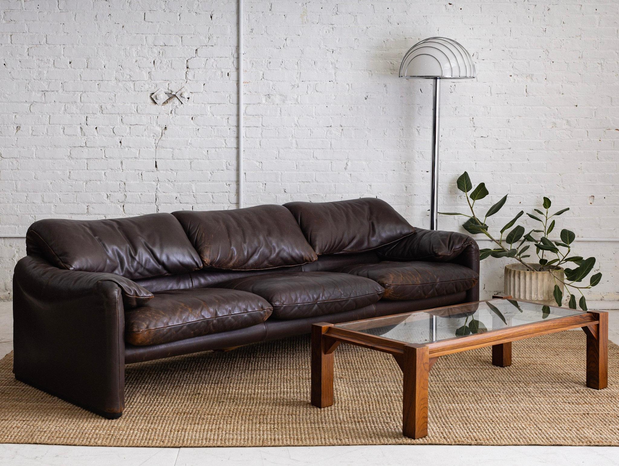 Maralunga 3 Seat Sofa by Vico Magistretti for Cassina in Chocolate Brown Leather 10