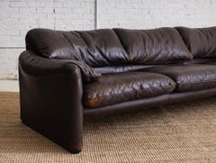 Maralunga 3 Seat Sofa by Vico Magistretti for Cassina in Chocolate Brown Leather
