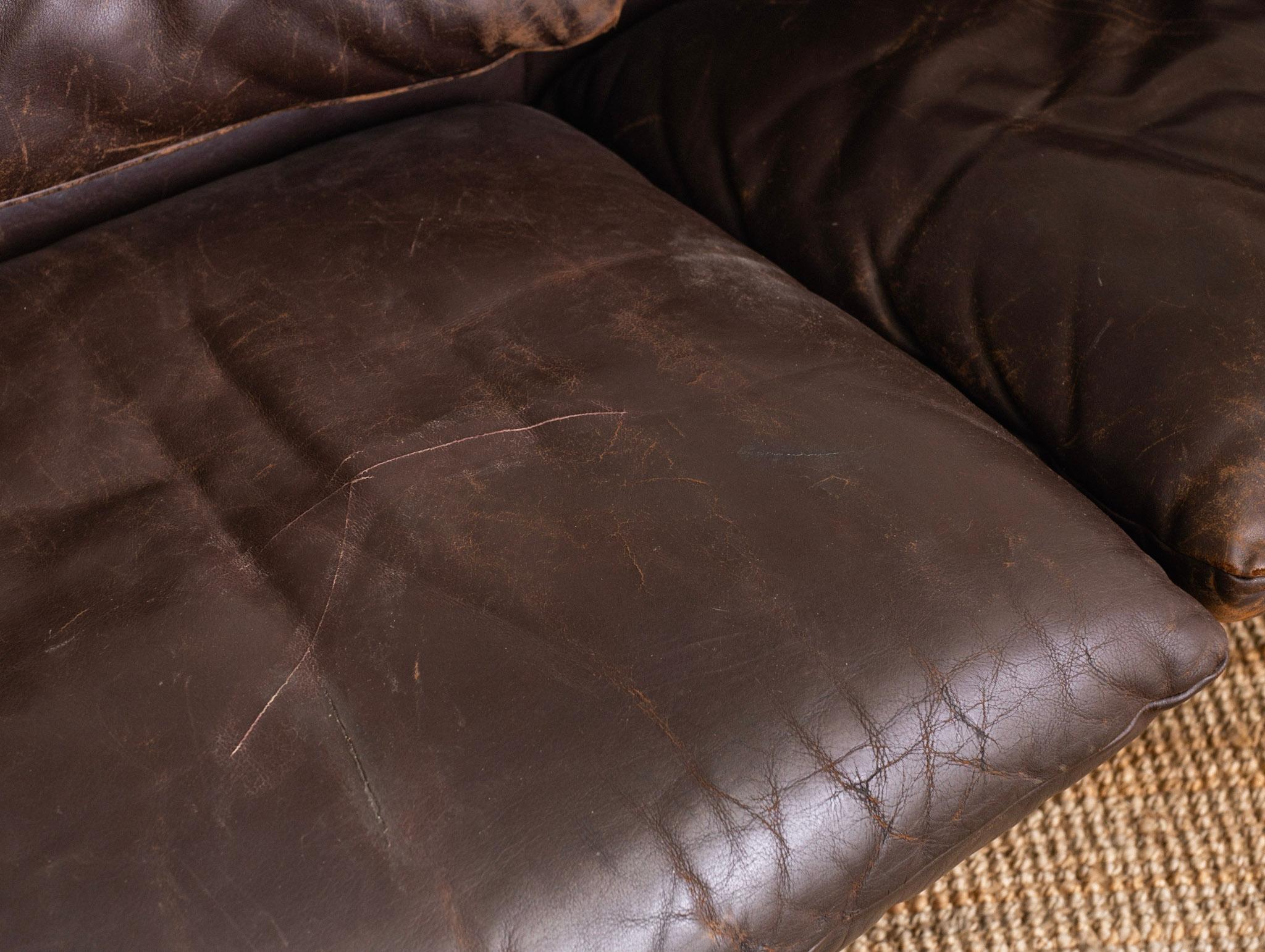 20th Century Maralunga 3 Seat Sofa by Vico Magistretti for Cassina in Chocolate Brown Leather